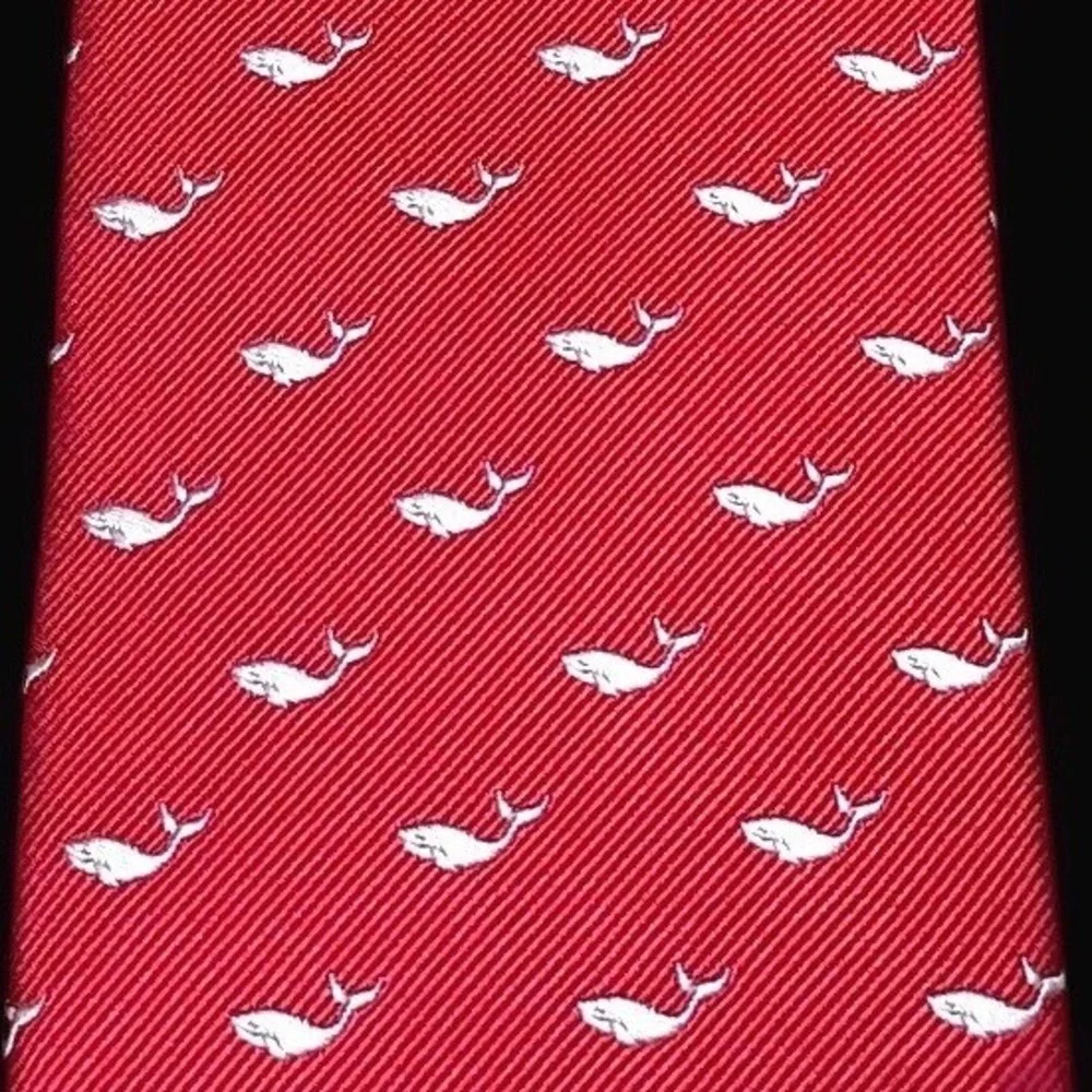 Jos. A. Bank Heritage Collection Red Silk Whale Print Mens Tie Nautical Preppy